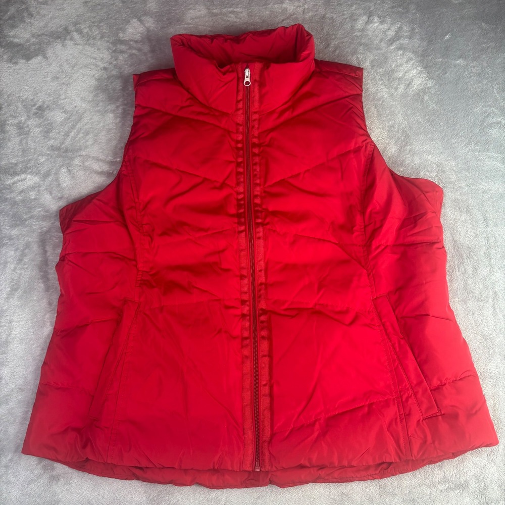 Lands' End Puffer Vest Women XL Red Down Insulated Quilted Full Zip 474974